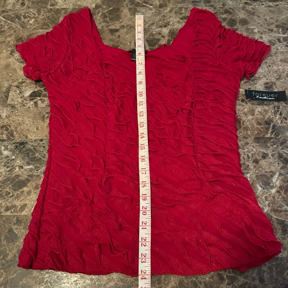 NWT Forever Fashion Blouse Size M Red Ruffle Scoop Neck Party Cocktail Xmas - Picture 4 of 7